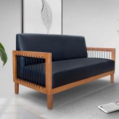 Sofá Namoradeira 2 Lugares Sala de Estar Pés Madeira Maciça Corda Náut