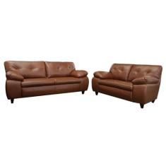 Conjunto Sofá de Couro Marselha 3 e 2 lugares Conhaque com Brilho - Me