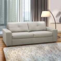 Sofá Decorativo Mendes 3 Lugares Sala De Estar 235cm Pés Em Madeira Couro Off White G88 - Gran Belo