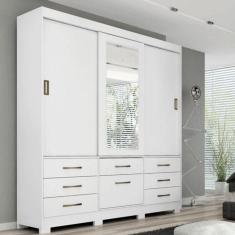 Guarda Roupa Casal 100% Mdf Com Espelho 3 Portas 7 Gavetas Sapateira