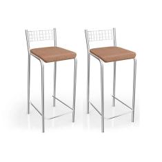 Kit 2 Banquetas Sala Jantar Gênova 1b705cr 2 Un Cromado/linho Capuccino - Kappesberg