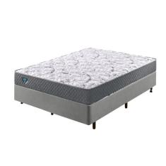 Cama Box Casal Reforçado 138x188x38cm E Colchão Adapto Molas Ensacadas Cinza
