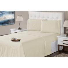 Jogo Lençol 3 Peças 400 Fios Ponto Palito Casa Dona, BEGE, CASAL