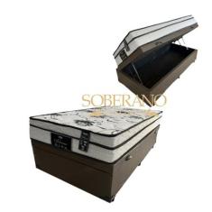 Cama Box Com Baú Solteiro + Colchão De Molas Ensacadas - Soberano -Luf