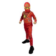 Fantasia Ninja Go Infantil Vermelho Longa Com Gorro - Fantasias Carol 
