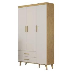 Guarda Roupa Infantil Solteiro Ludmila 3 Portas 2 Gavetas MDF e MDP Off White Bétula Carolina Baby