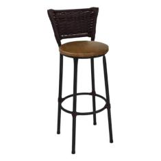 Banqueta Alta Preta com Encosto Junco Argila Assento Marrom - Fortmix