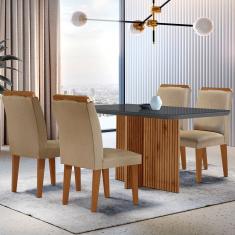 Conjunto de Jantar Olimpia 4 Lugares Tampo de Vidro com Cadeiras Estofadas Grafite Imbuia Mesa 120cm