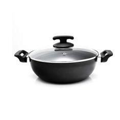 Panela Wok Com Tampa De Vidro Super Antiaderente Preta