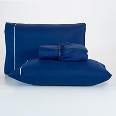 Jogo De Lençol 400 Fios Percal Poliéster Liso Toque Macio com Elástico Diversos Tamanho Solteiro Casal Queen King Size (King, Azul Escuro)