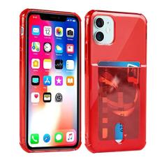 Capa de telefone transparente à prova de choque para iPhone 12 Mini 14 13 12 11 Pro Max X XS XR 7 8 Plus Suporte de cartão de carteira de silicone macio, vermelho, para iPhone 13 Pro