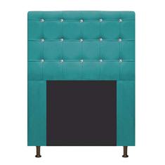 Cabeceira Estofada Dama 90 cm Solteiro Com Strass Suede Azul Turquesa - ADJ Decor