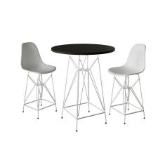 Jogo Mesa Bistrô Eames Preta 60Cm 2 Banquetas Branca Base Ferro Branco - Cor: Preto