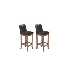 Kit 2 Banquetas Altas em Madeira Maciça Florença Pinhão/Preto