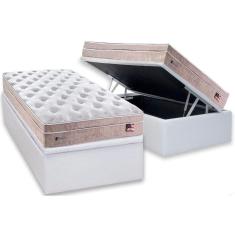 Cama Box Baú Solteiro: Colchão Molas Plumatex MasterPocket Ensacadas Miami + Base CRC Courano White(88x188)