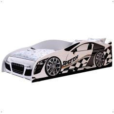 Mini Cama Infantil Carro Corrida Speedy MDF Montessoriana Proteção Lateral Decoração Kids Tema Quarto Menino - Branco - RPM