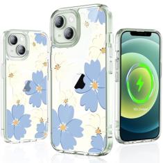 YNSZAS Capa para iPhone 12, compatível com MagSafe, capa de telefone fofa com flores coloridas exclusivas, policarbonato rígido + TPU à prova de choque, capa protetora floral retrô feminina para Apple