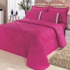 Kit Edredom Dupla Face+lençol Aconchego Solteiro 4 Pçs - Pink - Ateliê