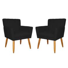 Kit 02 Poltronas Decorativas Cecilia Pés Palito Suede Preto - DS Estof