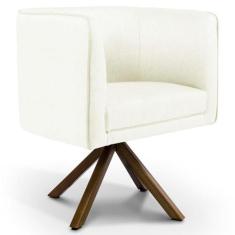 Poltrona Decorativa Base Giratória de Madeira Betina D02 Linho Bege C-