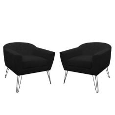 Kit 02 Poltronas Decorativas Jolly Pés Aramado Suede Preto - DS Estofa