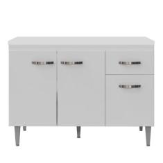 Balcão de Cozinha 3 Portas Gabriela 120 cm Branco Com Tampo MDP AJL Mó