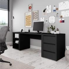 Mesa de Escritório com Gaveteiro e Nicho 220cm Ficus Cabecasa Madeiramadeira Preto