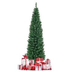 Árvore de Natal GOFLAME Pencil Slim de 6 pés com suporte de metal, PVC verde