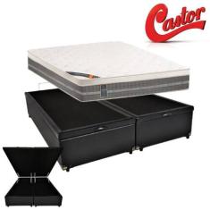 Cama Box Baú Queen Sintético + Colchão Castor Premium com Euro Pillow 