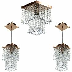 Kit 1 Lustre Cristal Acr. Marry + 2 Pendentes Spark Cobre