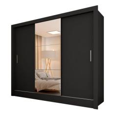 Roupeiro 3 Portas Casal Com 3 Espelhos Aurora Preto - M. Arapongas Preto Fosco