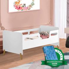 Cama Infantil Com Grade De Proteção Branco Cecília Cambel Com Colchão Gazin
