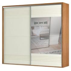 Guarda-Roupa 2 Portas de Correr 4 Gavetas 6 Prateleiras Espelhado Ripado Freijó/Off White - Dalla Costa