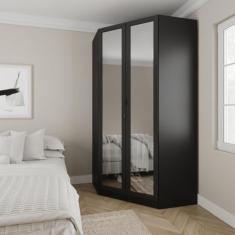 Guarda Roupa de Canto Closet com 6 Prateleiras e Portas de Espelho Reflecta Modular Hera Cabecasa Ma Preto