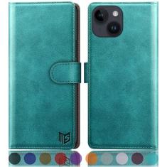 SUANPOT Design para iPhone 15 Plus 6,7 polegadas com suporte de carteira protetora com suporte de cartão de crédito RFID, capa flip de couro PU à prova de choque mulheres homens para Apple 15 Plus