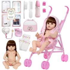 Boneca Reborn Com Roupão Carrinho Criança Passeio - Cegonha Reborn Dol
