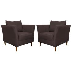 Kit 2 Poltronas Decorativa Sala de Estar Pés Palito Lubbock Couro Marr