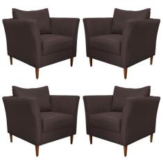 Kit 4 Poltronas Decorativa Sala de Estar Pés Palito Lubbock Couro Marr