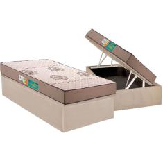 Cama Box Baú Solteiro: Colchão Espuma Polar D33 Pérola + Base crc Suede Clean(88x188)
