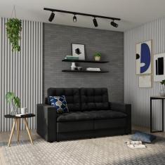 Sofá 3 Lugares Retrátil Hamburgo Suede Preto - Mobly