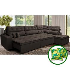 Sofá De Canto Retrátil E Reclinável Direito 3,40x2,36m Molas Cama Inbox Espanha Velusoft Café