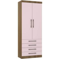 Guarda Roupa Modulado 90cm 2 Portas E 4 Gavetas Paris Luciane Móveis Avelã Pf Com Rosa Pf