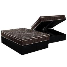 Cama Box Baú Queen: Colchão Anatômico Paropas D28 / Ep Pasquale + Base Crc Suede Black(158X198)
