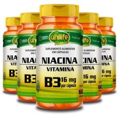 Kit 5 Vitamina B3 Niacina Unilife 60 Cápsulas