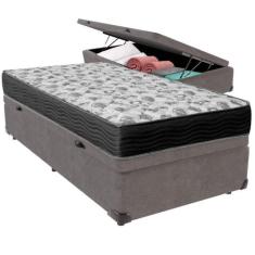 Cama Box Baú Cinza E Colchão Iso100 Espuma D33 Solteiro Ortobom