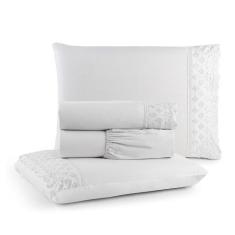 Jogo de Lençol Casal 4 Peças Percal 300 Fios Bordado Inglês Napoli - L