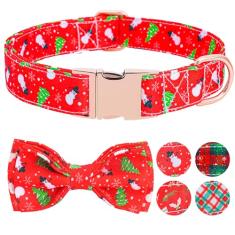 Coleira de cachorro com laço, coleiras de Natal de bonecos de neve com laço destacável e fivela de metal, presentes de coleira ajustável para cães pequenos, médios e grandes e meninas