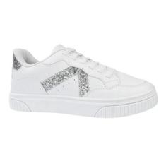 Tênis Godiva Casual Glitter Feminino Branco Prata-Feminino