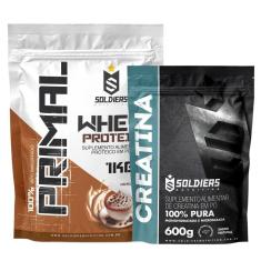 Kit: Whey Protein Primal 1Kg 100% Importado + Creatina Monohidratada 600g - Soldiers Nutrition-Unissex