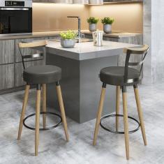 Kit 02 Banquetas Moscou Pés De Madeira - Salaone Cor Courissimo Preto